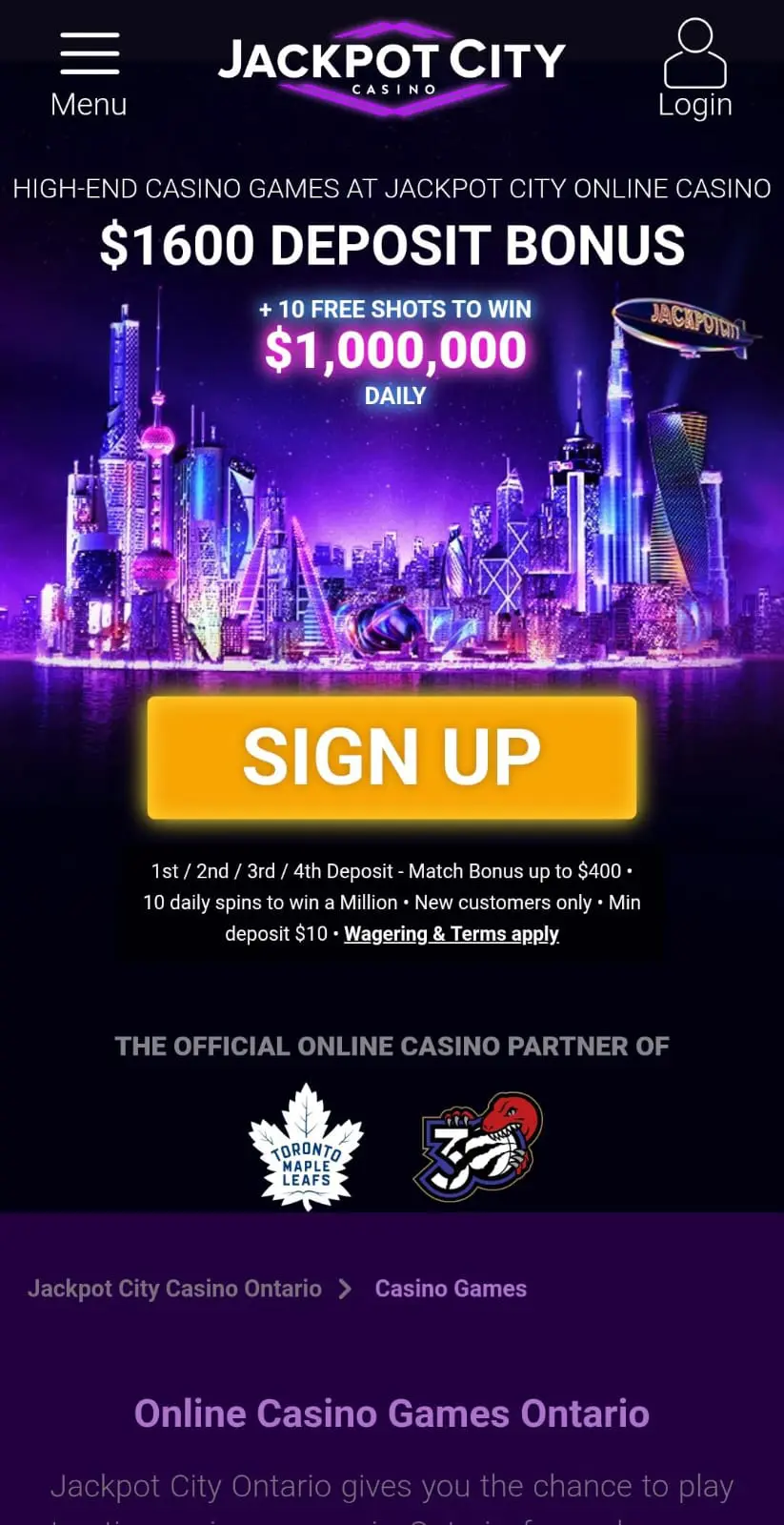 Jackpot City Casino Homepage