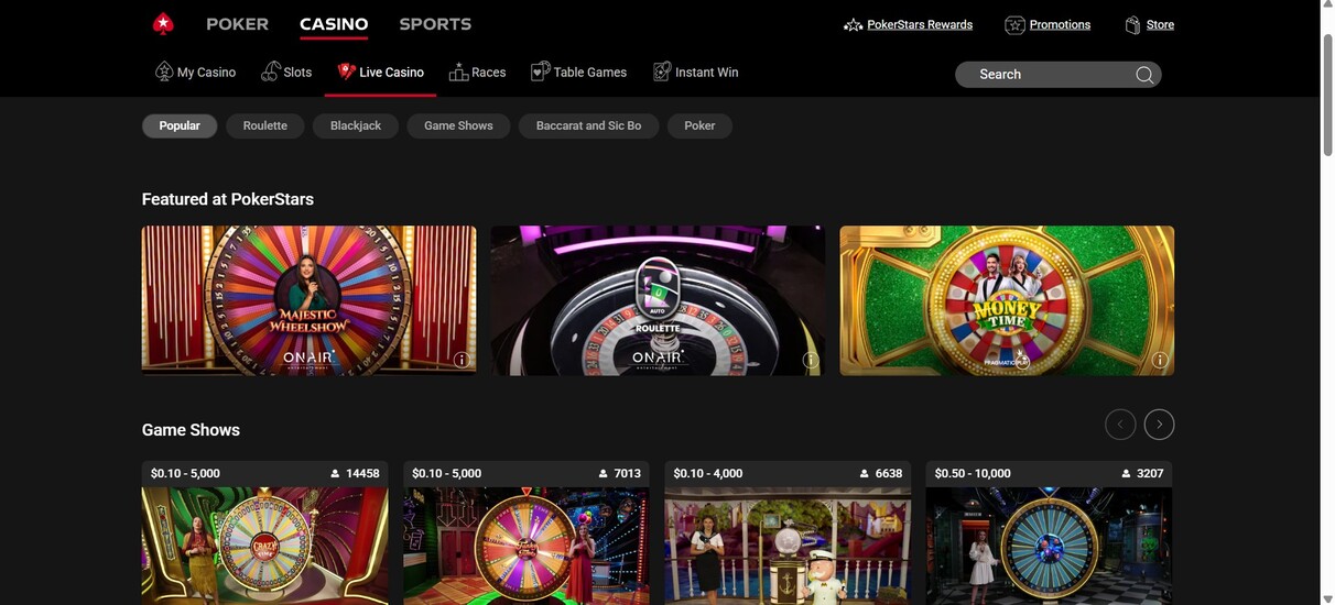 Live Casino Pokerstars Canada