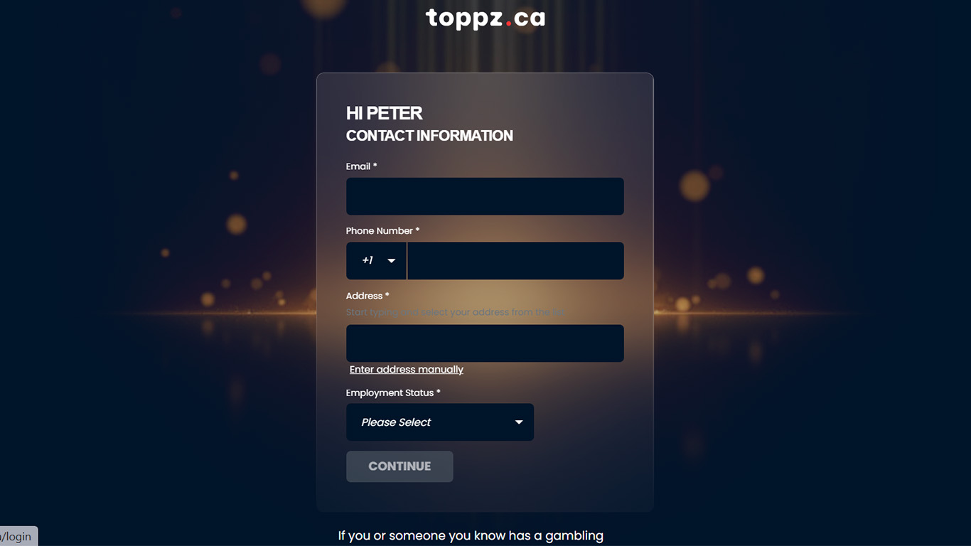 Toppz Casino Registration Step 3