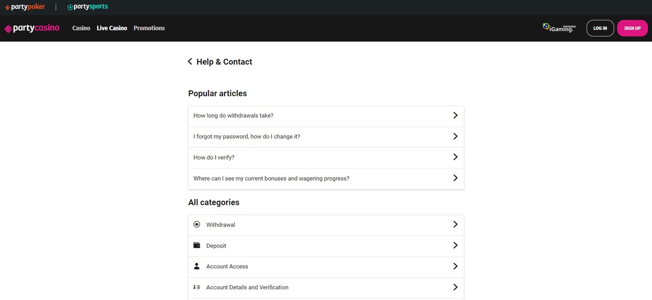PartyCasino Canada Help & Contact Pc