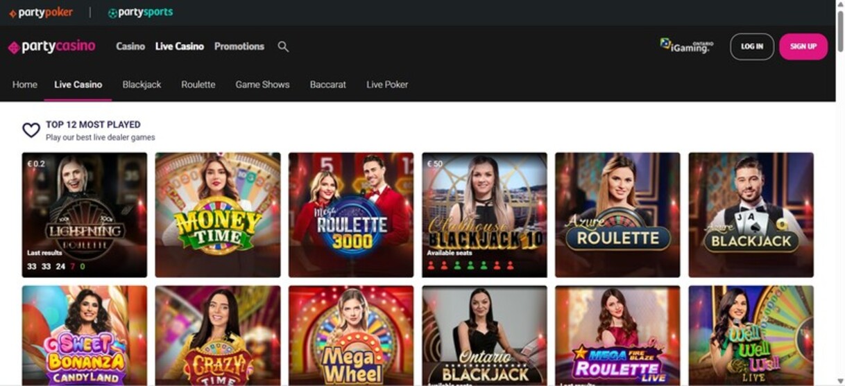 PartyCasino Canada Live Casino pc
