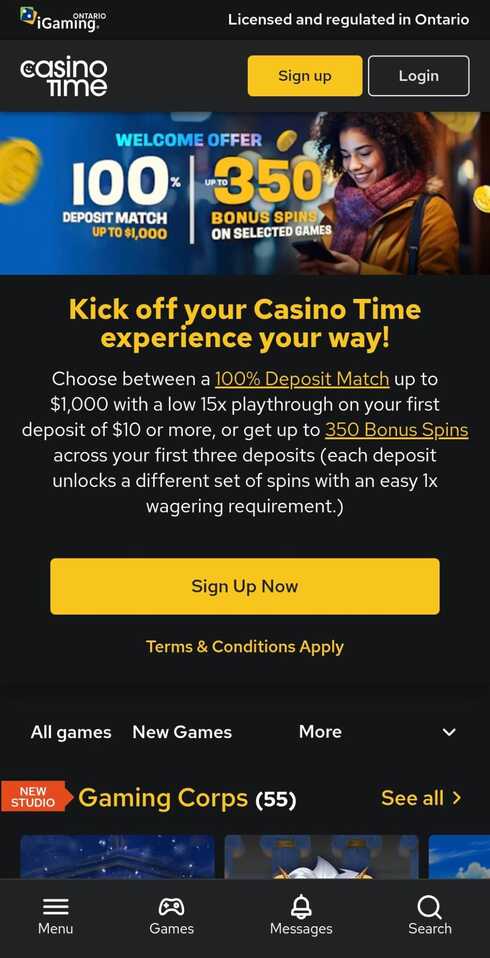 Casino Time Canada Homepage mobile version