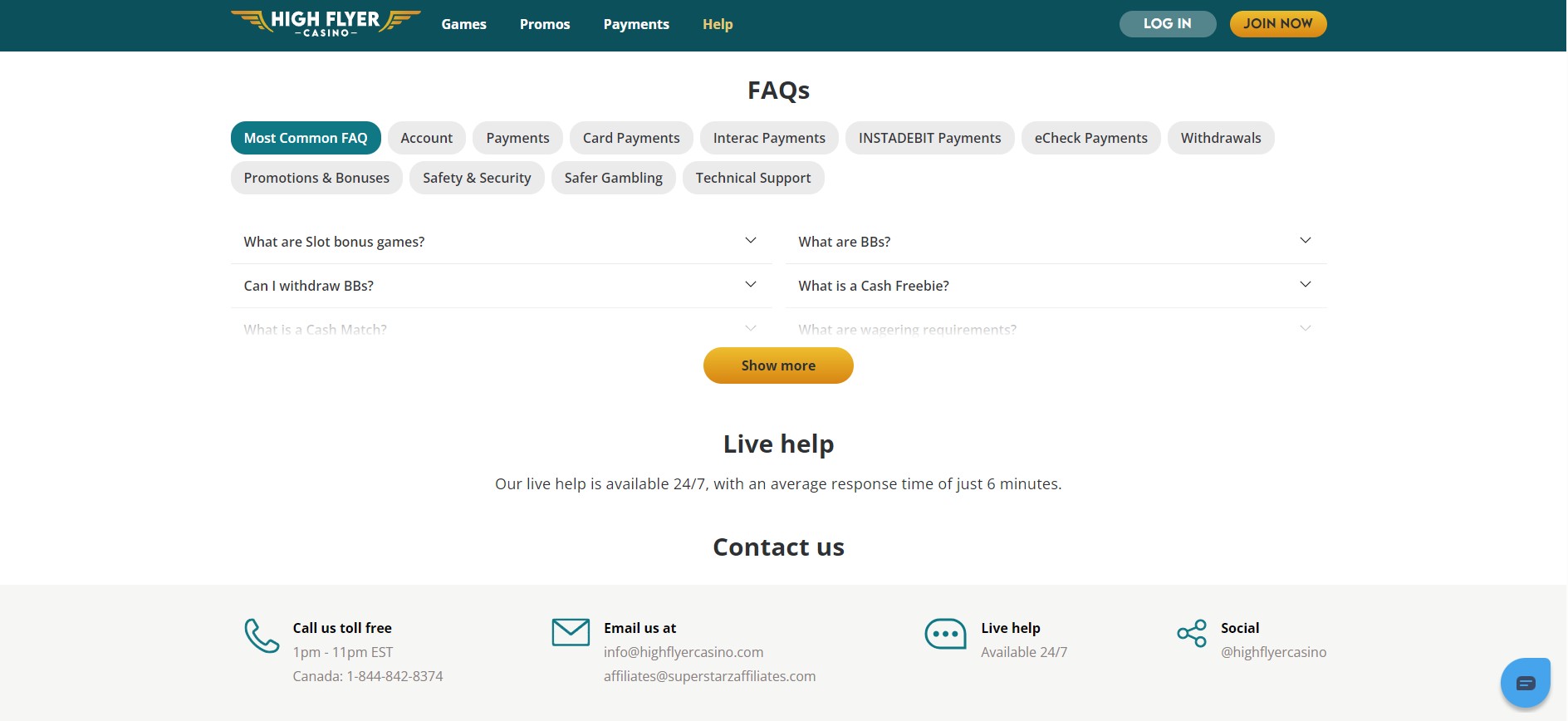 High Flyer Casino Canada Customer Support