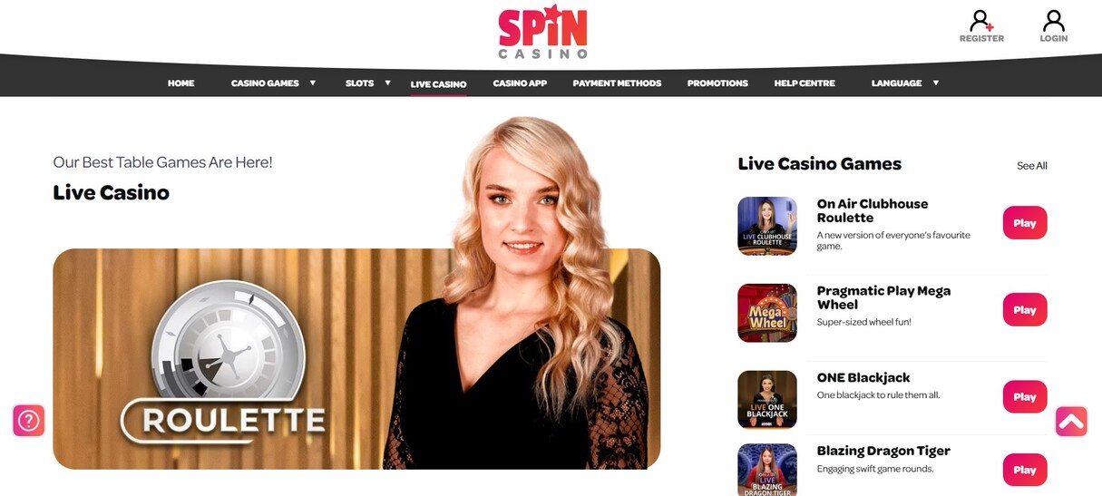 Spin Casino Canada Live Casino pc