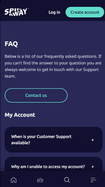 Spinaway Casino Canada Customer support mobile version