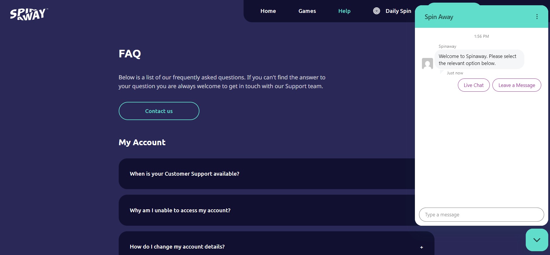 Spinaway Casino Canada Customer support