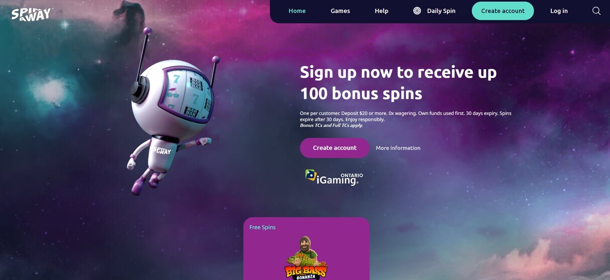 Spinaway Casino Canada Homepage pc