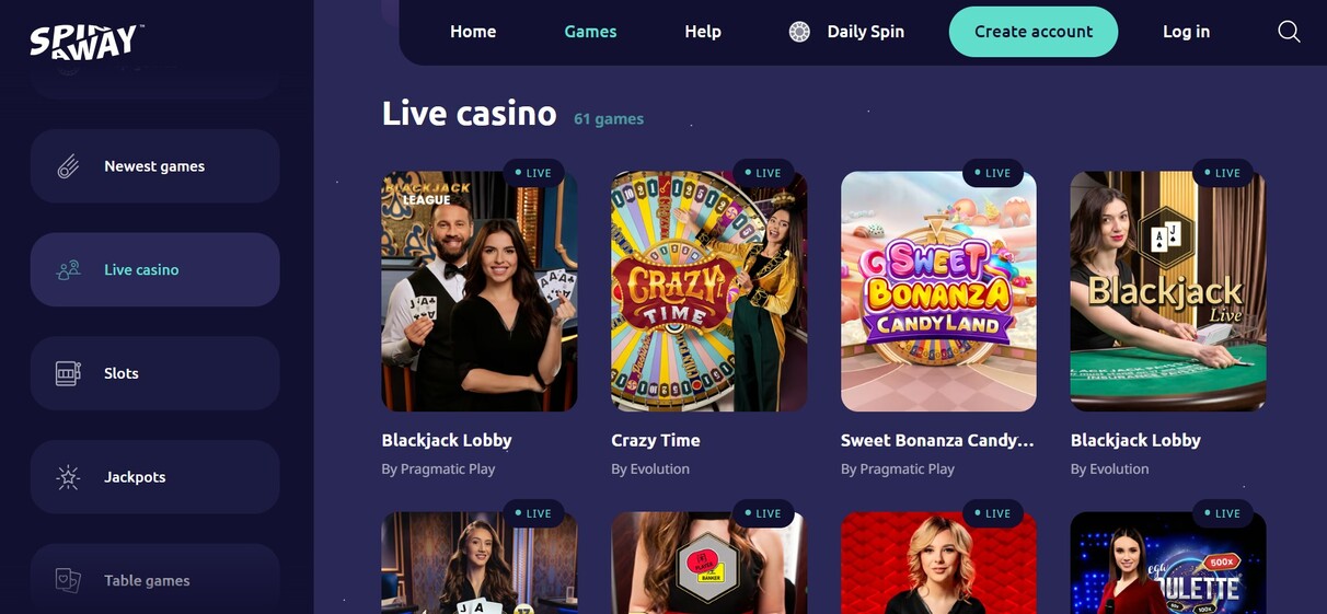 Spinaway Casino Canada Live Casino pc