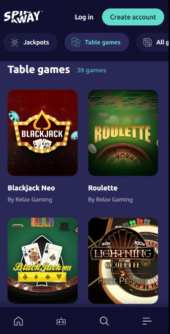 Spinaway Casino Canada Table games