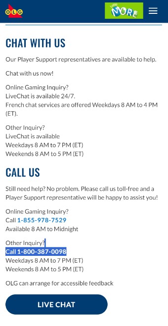 OLG Casino Canada Customer Support mobile