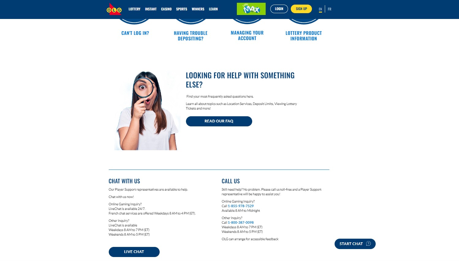 OLG Casino Canada Customer Support